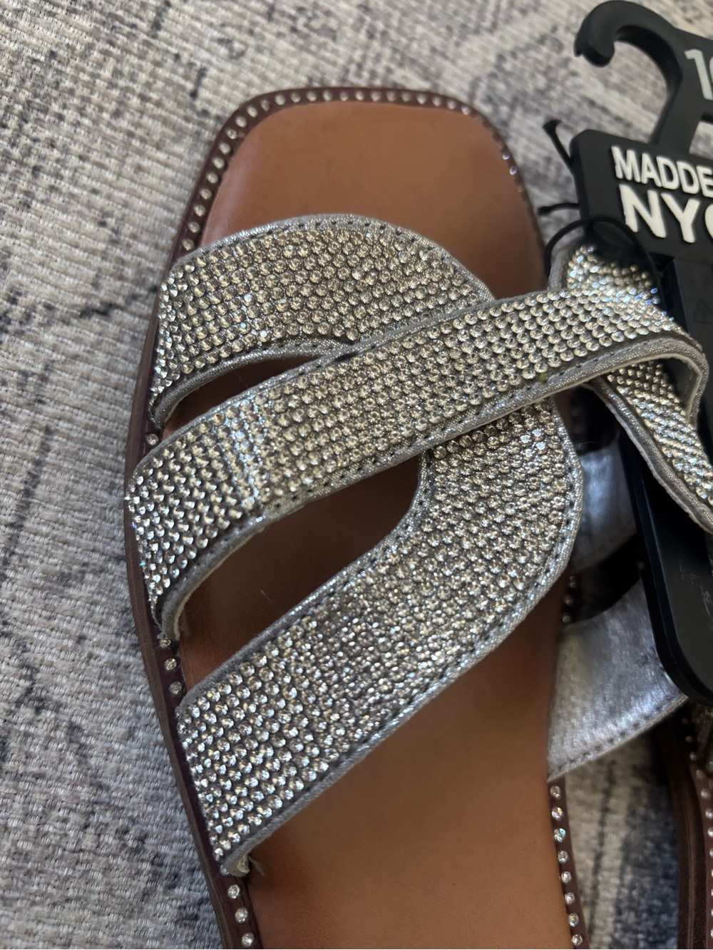 Madden NYC Women's Silver Rhinestone Braided Slide Sandals - Picture 2 of 5